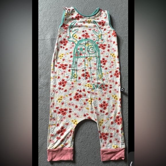 Rags Other - RAGS 1 Piece Romper Girls 2T Floral Monster Teal Pink Cotton/Modal Stretchy